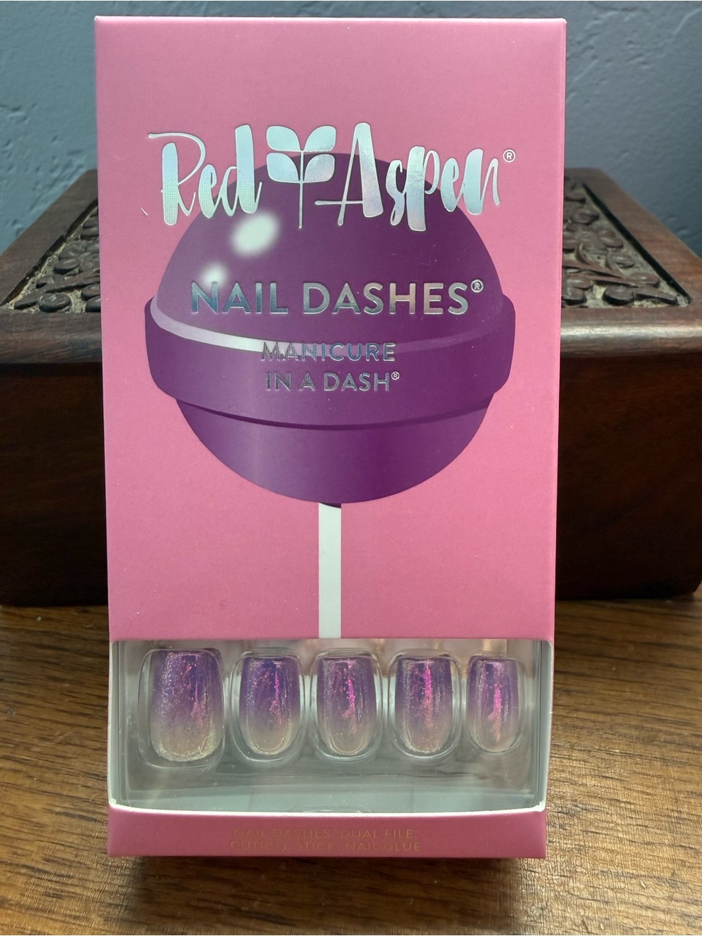Purple Iridescent Nail Dashes Press-On Set, NIB